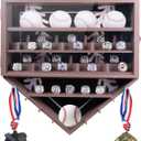 Baseball Ring Display Case, 17.9*16.9*4" , Accommodate 35 Rings, 9 Balls and 8 Medals, Championship Rings Medals Holder, Wall Mount Baseball Case Display, Equipped with a Dust-Proof Door