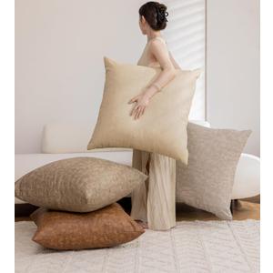 Neutral Decorative Oversized Vintage Faux Leather Throw Pillow Covers, Pack of 4 28x28 inch Soft Rustic Farmhouse Waterproof Cushion Cases, for Outdoor Lounge Sofa Couch Bed Home Decor (Beige/Light Grey/Olive Green/Cognac)
