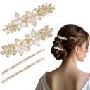 AMCAMI 4PCS Gold Hair Clips，Rhinestone Hair Barrettes For Women， Fancy Gold Hair Accessories For Wedding Bridal Bridesmaid Prom