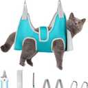 Dog Grooming Hammock, Adjustable Restraint Sling for Nail Trimming, Hands-Free Cat Grooming Harness for Easy Bathing, Haircuts & Claw Care at Home, Blue XS (XS-Leg Space:6-9.2"))