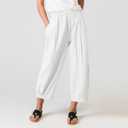 Women's Summer Loose Yoga Pants Wide Leg Elastic Waist Casual Capris Cropped Trousers with Pockets (White, M)