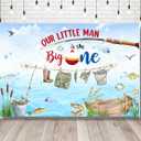 2 x 71x43inch Fishing First Birthday Party Banner Fishing Party The Big One Gone Fishing Background Big 1 Watercolor Ofishally One Birthday Party Backdrop Decorations Supplies