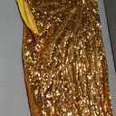 Allegra K Women's Sequin Skirt Sparkly Glitter Side Slit High Waisted Party Cocktail Club Midi Pencil Skirts (Gold, Large)