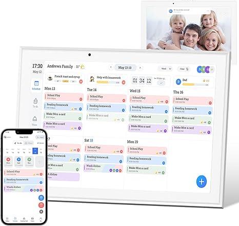 Ringco 10.1" Digital Calendar & Smart Touchscreen Planner, Electronic Calender with Chore Chart for Family Schedules & Meal Planning, Wall Mountable Digital Photo Frame, Gifts for Women Men (White)