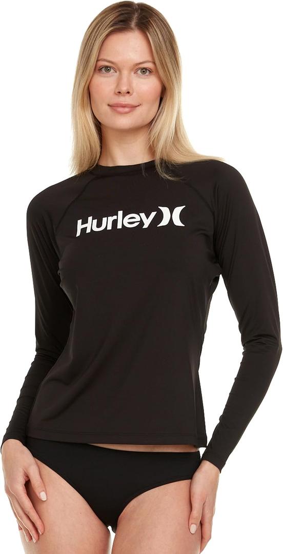 Hurley Rash Guard for Women, Womens Rash Guard Long Sleeve Shirts, Rashguard Swim Shirt Women UPF 50+ SPF & UV Protection (Black, XS)