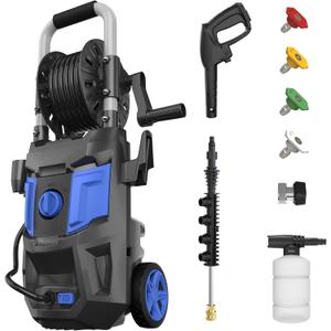 High Pressure Washers Power Cord 20ft Pressure Hose Power Washer Powered Soap Tank 4 Different Tips GR01