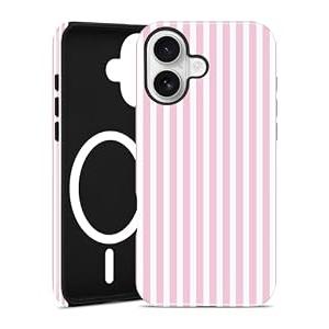 Jusy Compatible with MagSafe Striped Phone Case for iPhone 16 Plus, Cute Aesthetic Magnetic Soft TPU and Hard PC Protective Phone Cover for Women Girls (Matte) - Pink