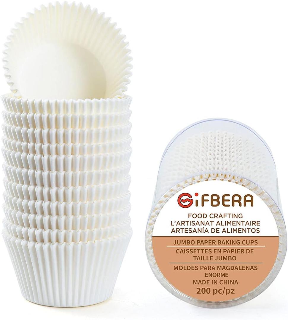 Jumbo White Cupcake Liners Greaseproof Paper 200-Count - Gifbera Odorless Muffin Baking Cups Cupcake Wrappers for Wedding Birthday Celebration Occasion