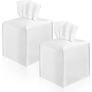 2 Pack, VIVIDLY Tissue Box Cover Holder, Square Modern PU Leather Tissue Box Holder, Can be Used for Bathroom Dressing Table, Bedside Table, Office Desk & Car 5"X5"X5"- (White, 2)