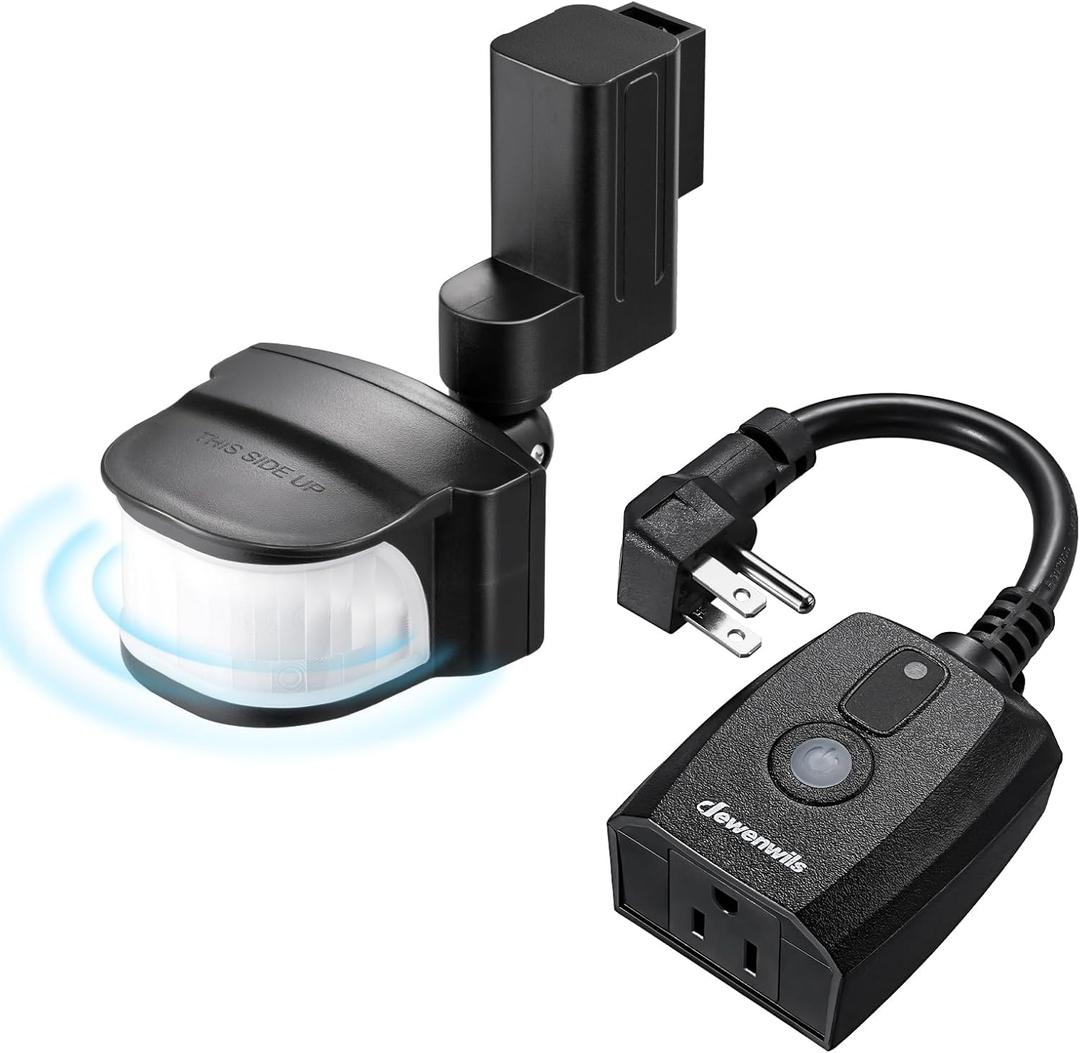 DEWENWILS Motion Sensor Outlet, Indoor Outdoor Motion Sensor Plug Outlet, Adjustable Sensing Angle,50FT Detection Range, 100FT Wireless Light Switch Transmitter, No Wiring, Long Time Delay