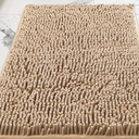 Beige Bathroom Rug - 17" x 24", Non-Slip Extra Soft Absorbent Chenille Bath Rug, Quick Dry Shaggy Shower Bathroom Floor Mat