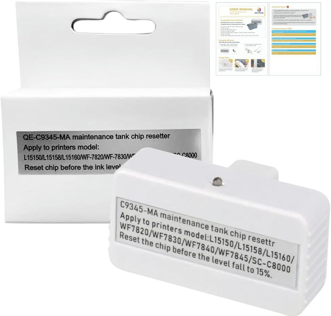 NEXTPAGE C9345 Maintenance Box Chip Resetter Compatible for ET-5800 ET-5850 ET-5880 ET-8500 ET-8550 ET-16600 WF-7310 WF-7820 WF-7840 EC-C7000 WF-7830 ST-C8090 ST-C8000 L15150 Printer (Colour)
