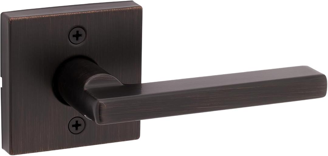 Kwikset Halifax Dummy Door Handle, Single Sided Lever for Closets, French Double Doors, and Pantry, Venetian Bronze Non-Turning Reversible Interior Push/Pull Lever, with Microban Protection (Square)