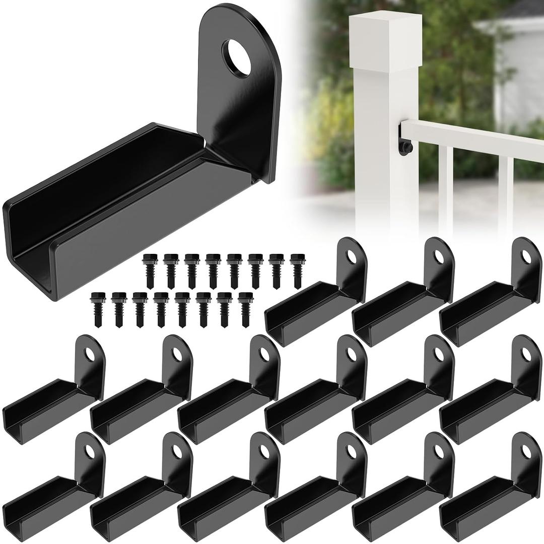 16Pack Black Carbon Steel Fence Mounting Brackets for 1" x 1" Square Rails, Fence Panel Internal Connectors