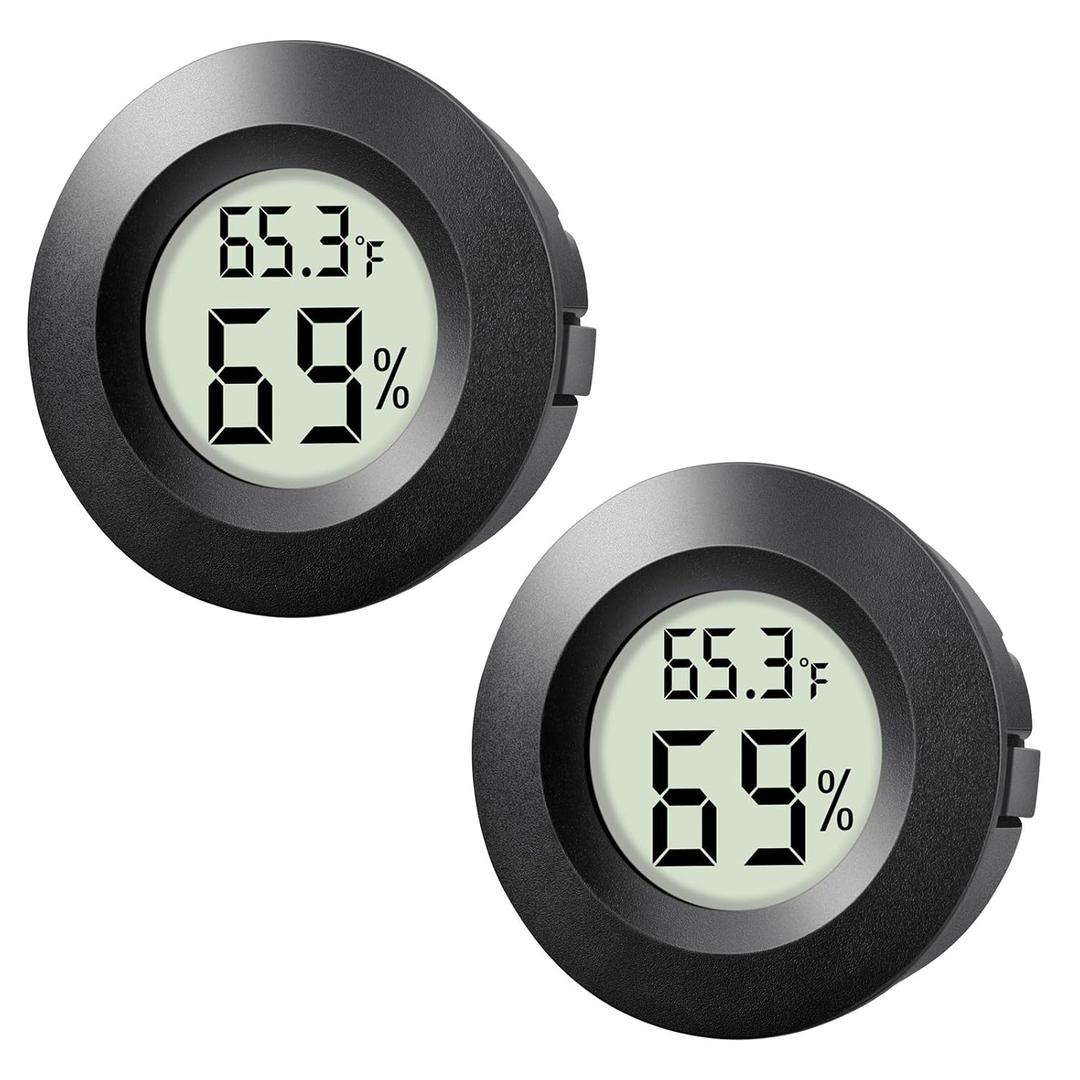 2-Pack Mini Hygrometer Thermometer Indoor Outdoor Round Humidity Meter, Small Digital LCD Monitor Thermometer Temperature Gauge Humidity Sensor () or () for Reptile Thermostat, Jars