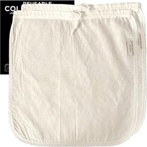 (2-Pack, Large 12in x 12in) Organic Cotton Cold Brew Coffee Bag - Designed in California - Reusable Coffee Filter with EasyOpen Drawstring Cold Brew Maker for Pitchers, Mason Jars, & Toddy Systems (Ivory)