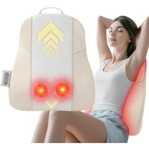 Back Massager for Pain Relief Deep Tissue, Ultrathin Rolling Up and Down Full Back Massage with Heat, 4D Shiatsu Kneading, Shoulder Massager, Extended Widened Design for Home, Office, Car Use, Beige