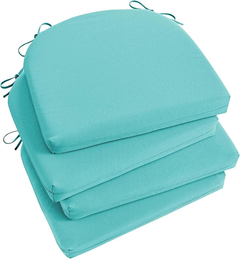 Basic Beyond Outdoor Chair Cushions Set of 8, Outdoor Cushions for Patio Furniture, Water Resistant Patio Chair Cushions with 2 Ties, 17x16x2, Teal