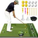 Dual Turf Golf Mat - Practice Indoor/Outdoor, 5 x 4 ft Hitting Mat with Alignment Lines, 9 Tees & Balls Accessories for Swing, Chipping, Putting