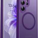 CANSHN Designed for Samsung Galaxy S22 Ultra Case [Full Camera Protection] [Compatible with MagSafe] Translucent Matte Shockproof Protective Phone Cover 6.8 Inch - Deep Purple