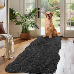 Large Dog Door Mat for Muddy Paws, 22x47 Absorbent Dirt Trapper Long Door Mat, Non-Slip Washable Mud Mat for Dogs, Polyester Microfiber Soft Pet Rug Mat for Entryway, Mud Dog Paws, Patio (Charcoal)