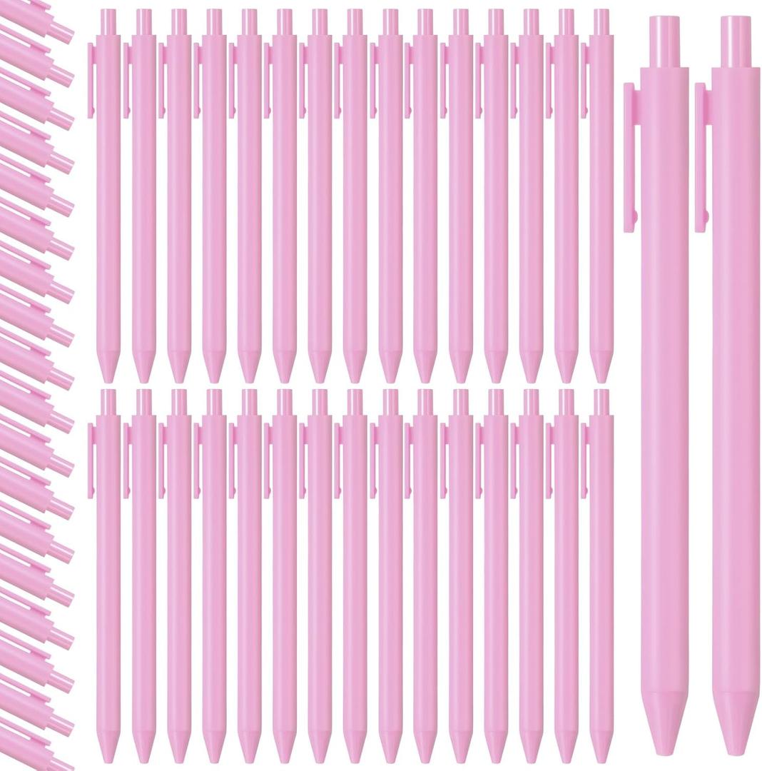 Fulmoon 50 Pcs Ballpoint Pens Bulk Retractable Comfortable Writing Pens Cute Christmas Supplies in Medium Point 1.0 mm for Teacher Office Home Baby Shower (Light Pink,Black Ink)