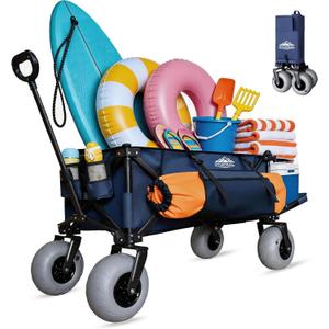 Beach Wagon for Sand with Big All-Terrain 9*4" Balloon Wheels, 200L Large Capacity 330lbs Heavy Duty Beach Carts, Collapsible Utility Wagon with Extended Tailgate for Beach Camping Outdoors