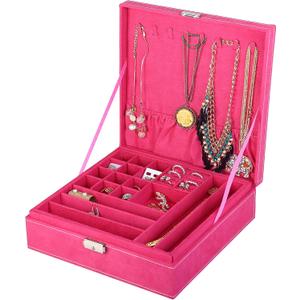 Two-Layer Jewelry Box Organizer Display Storage case with Lock (Rose)