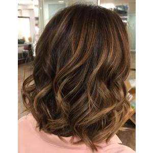 RENERSHOW Brown Highlight Short Wavy Wigs for White Women Brown Mixed Blonde Curly Wig Synthetic Hair Replacement Wig for Daily Party Use