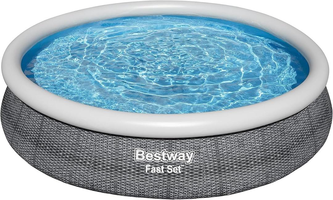 Bestway Fast Set Inflatable Pool Set (12' x 30") | Rattan Print | Round Above Ground Pool | Includes Filter Pump & Repair Patch