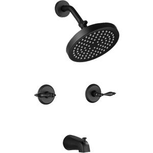 LIWEIKE 2 Handle Shower Faucet Set, Matte Black Shower Faucet Set 2 Knobs Wall Mounted Two Handle Shower Faucet with Tub Spout Rough-in Valve