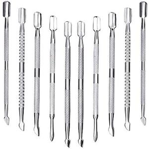 10Pcs Cuticle Pusher Remover and Cutter, Creatiee Double Ended Stainless Steel Cuticle Cleaner Nail Gel Polish Removal, Manicure Pedicure Nail Tools for Fingernails Toenails - Professional & Durable