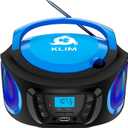 KLIM Boombox Portable Audio System - New - FM Radio CD Player Bluetooth MP3 USB AUX - Includes Rechargeable Batteries - Wired & Wireless Modes - Compact and Sturdy - Blue