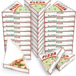 100 Pack Pizza Slice Boxes, 9.3 x 9.1 x 1.8 Inch Grease Resistant Single Pizza Tray Disposable with Colorful Print, Paperboard Triangle Food Container Holder for Birthday Wedding Party Supplies