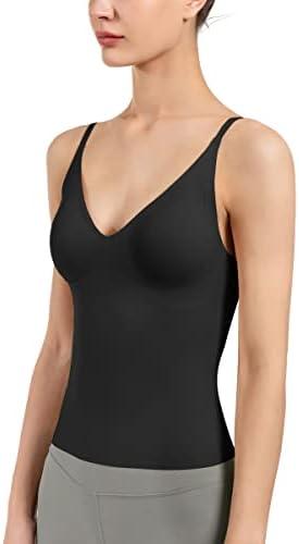 Women's Fit Camisole with Built in Bra - Spaghetti Straps Camis Tank,M