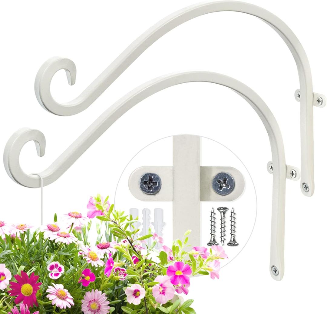 AJART White Plant Hanger Outdoor: 2 Pieces Plant Hooks for Wall Indoor - 12 inch Rust-Resistant Plant Bracket Hook for Hanging Flower Baskets