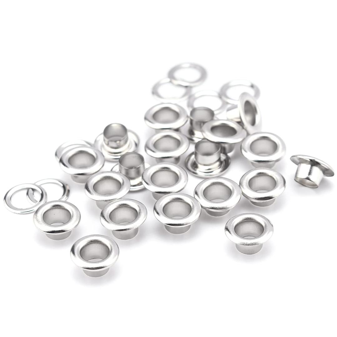 200Sets 3/16 Inch Eyelets and Grommets, Metal Eyelets Grommet Kit with Washers Backing Eyele for Fabric Clothing Tarps Leather Bag Shoes Curtains Hats Tents Repair and Decoration (Silver)