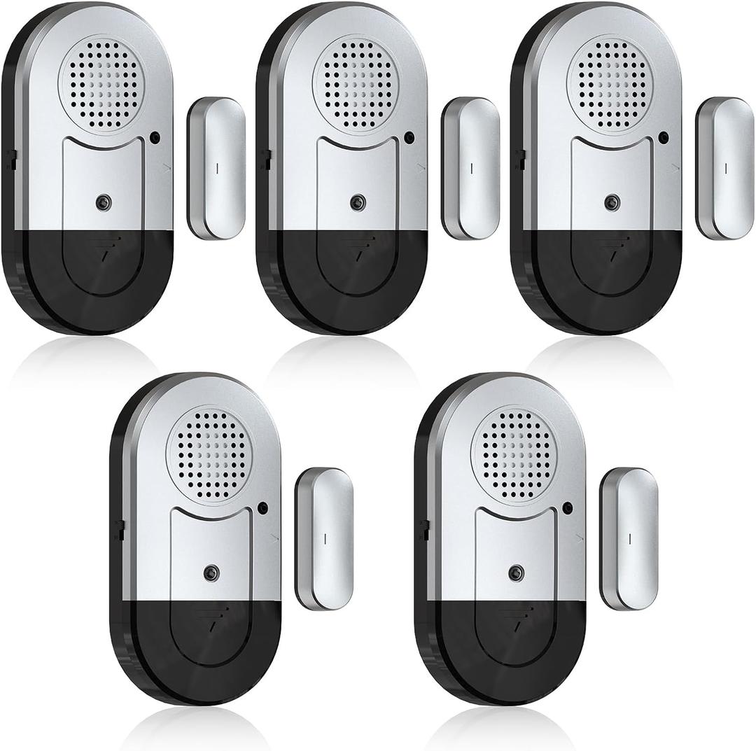Sanjie Door Window Alarms - 5 Pack,125dB,Volume Control,Window Door Open Alarm Sensors for Kids Safety/Dementia/Pool,Wireless Sensors Keep Your Home Security,Easy to Install,Long Battery Life (Silver)