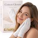 Cotton Gloves for Dry Hands Sleeping  4 Pairs 100% Cotton Moisturizing Gloves Overnight, Breathable Reusable Spa Care White Gloves Costume for Hand Repair (One size)