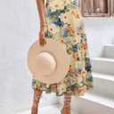 POPZONE Women Floral Midi Skirt Flowy Casual Swing Flowy A-Line Pockets Trendy Soft Flattering Skirt for Dressy Casual Floral-07 L