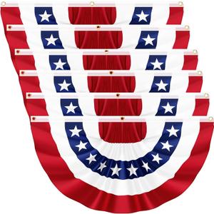 6Pack 3x6 FT American Pleated Fan Flag, USA Patriotic Half Fan Bunting Flag, 4th of July Flags Decorations for Outside, Red White and Blue Patriotic Decorations Outdoor