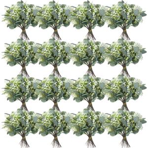Hotop 100 Pcs Mixed Eucalyptus Leaves Stems Bulk Artificial Silver Dollar Greenery for Bouquet Faux Plant Branches for Wedding Bridal Bouquets Vase Floral Arrangement Home Decor