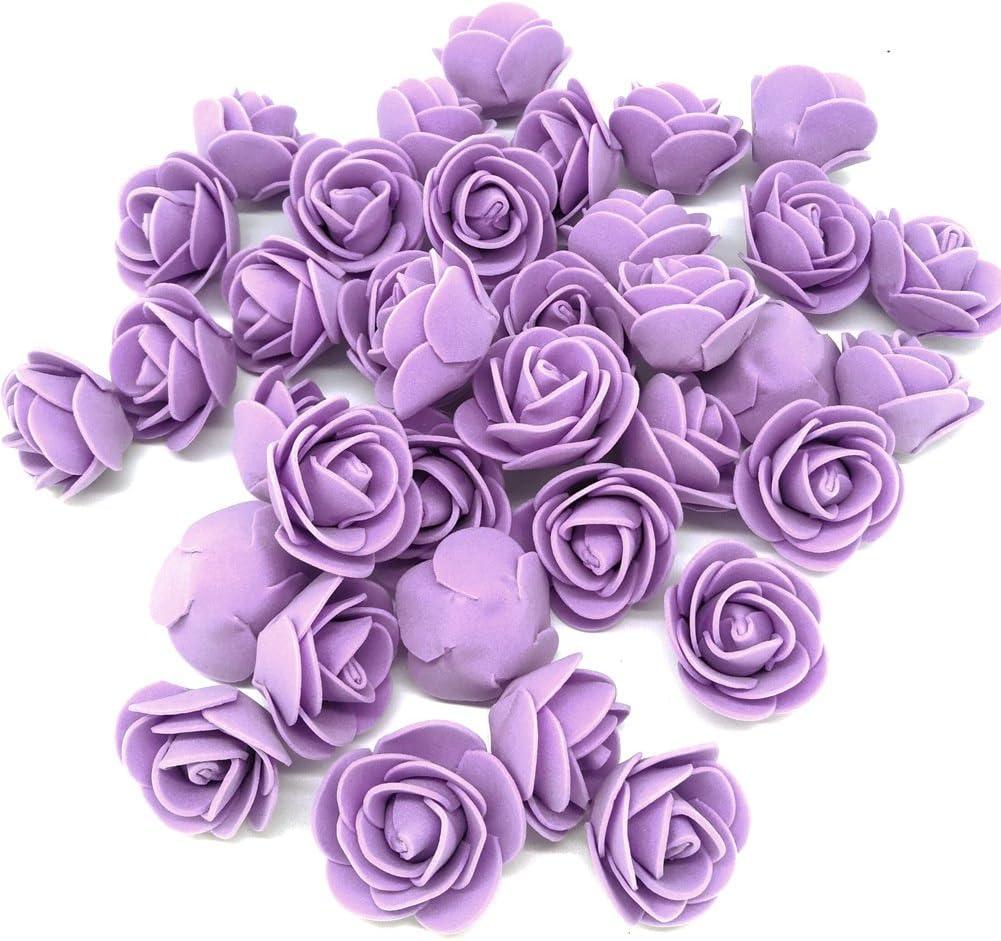 Artificial Flowers 100PCS 3cm Mini Fake Roses for DIY Wedding Bouquets Centerpieces Party Baby Shower Home Decorations (Lavender)