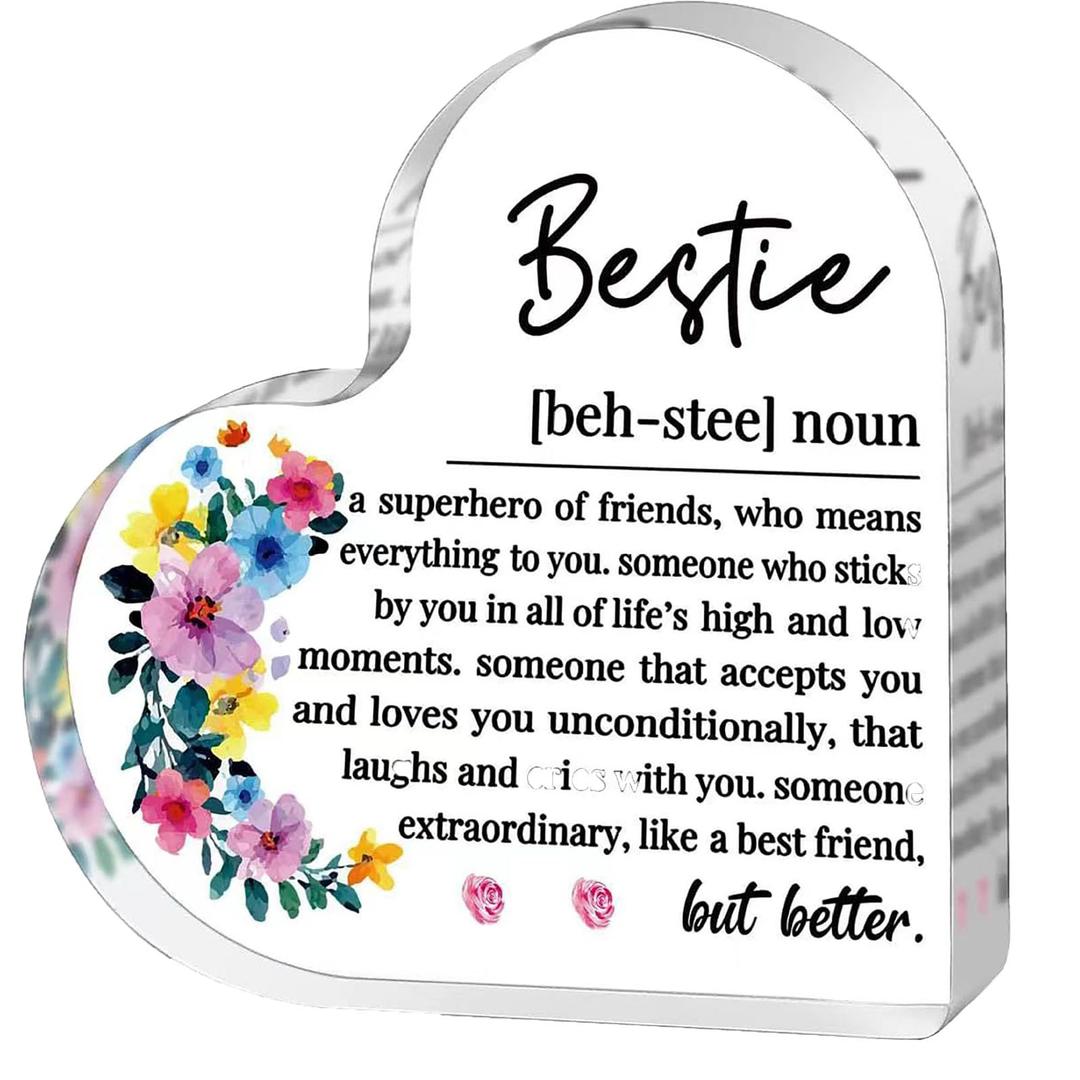 Bestie Friend Gifts for Bestie, Best Friends Gifts for Women BFF Sister Birthday Friendship Gifts for Work Bestie, Thank You Gifts for Bestie Women Bestie Definition Acrylic Plaque Desk Signs