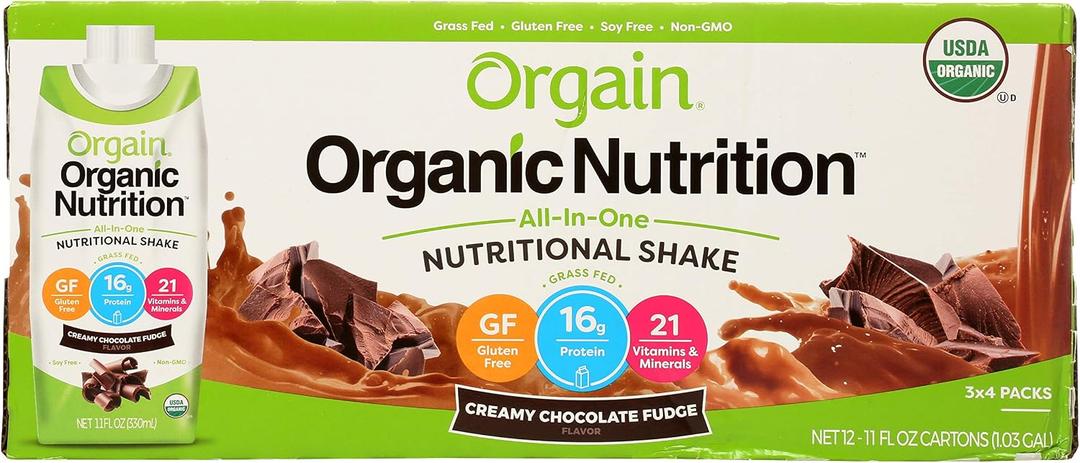 ORGAIN Chocolate Fudge Nutritional Shake,11 Fl oz (Pack of 12) (EXP 05/12/26)