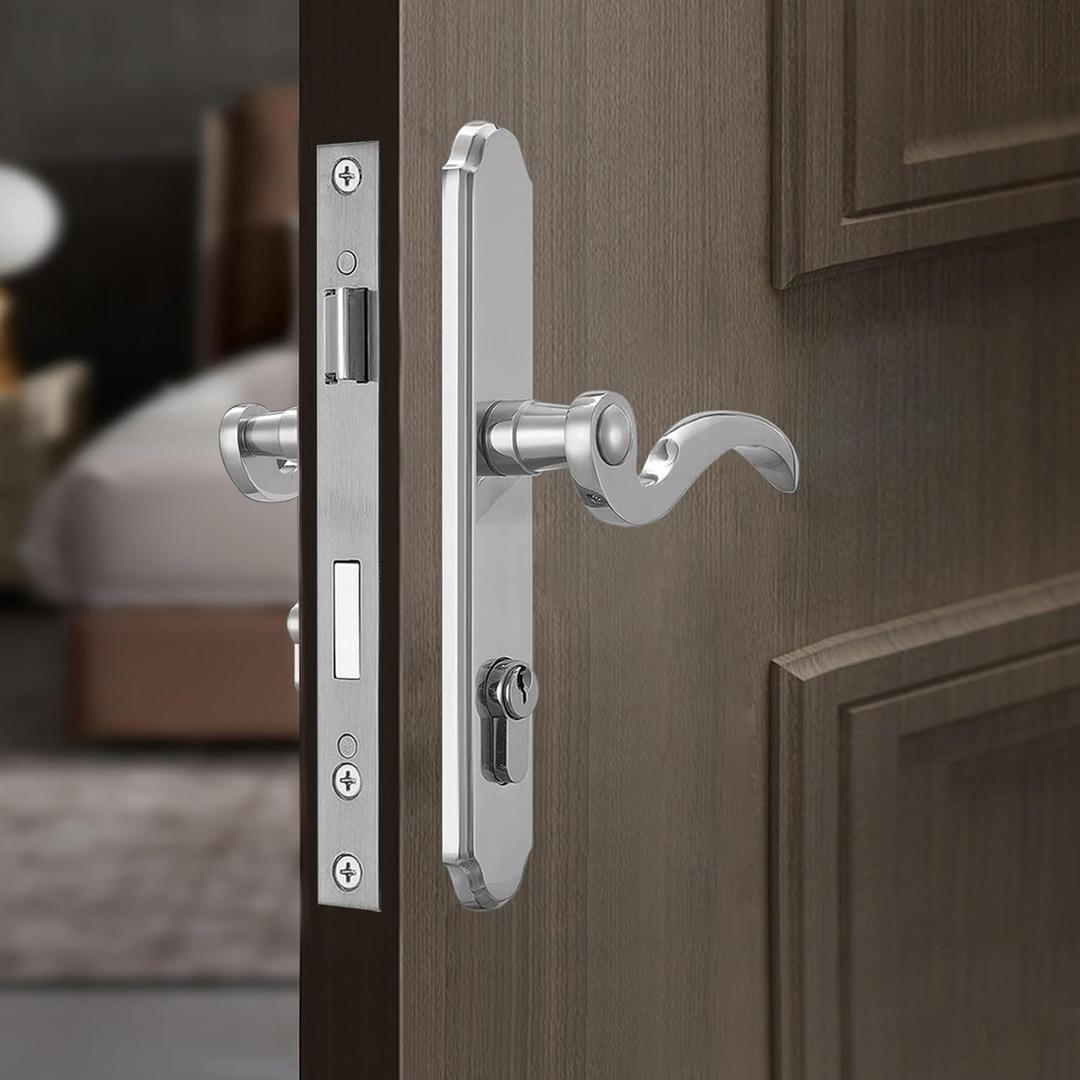 Storm Door Handle Replacement Kit With Lock and Key, Silver Security Door Lever Handle Lock Set for Interior Patio Storm Door, Waterproof and Anti-Rust Door Handle Lock Replacement (Silver)