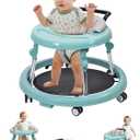 Baby Walker with Wheels: Adjustable Height & Foldable Design, Mute Wheels & Anti-Rollover Feature, Includes Footrest, Perfect for Boys & Girls 6-18 Months (Green)