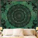 Apdidl Extra Large Green Boho Mandala Tapestry for Bedroom Aesthetic, Hippie Indian Vintage Floral Decor Wall Hanging, Bohemian Ceiling Flower Plants Art Backdrop Wall Tapestries for Dorm Living Room 71"X90"