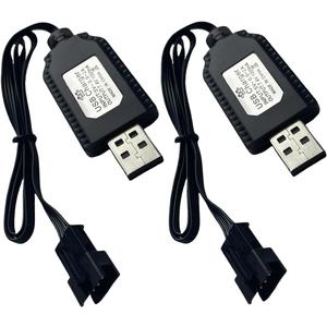7.4V Lithium Battery Charger Cable with SM-4PIN Plug Compatible RC Car RC Plane RC Tank RC Boat and Other Remote Control Toys for Universal 7.4V 2S Lipo Battery USB Charger with Battery Protection (2) (Black)