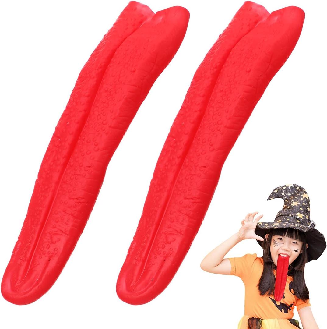 NUOBESTY 2Pcs Long Tongue Prop Artificial Tongue Prank Tricks Magic Cosplay Props for Haunted House Festival Horror Party Decoration (Red)